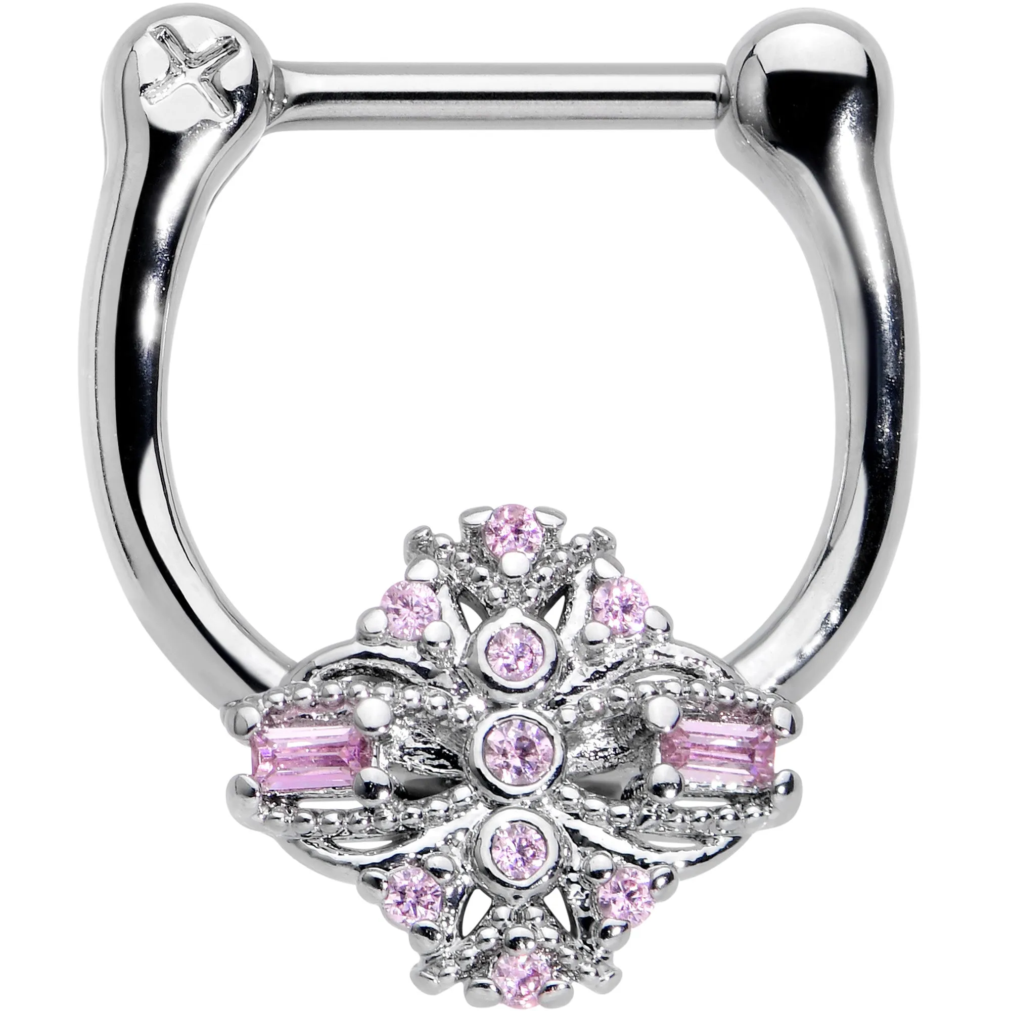 16 Gauge 5/16 Pink Gem Opulent Cross Cartilage Clicker