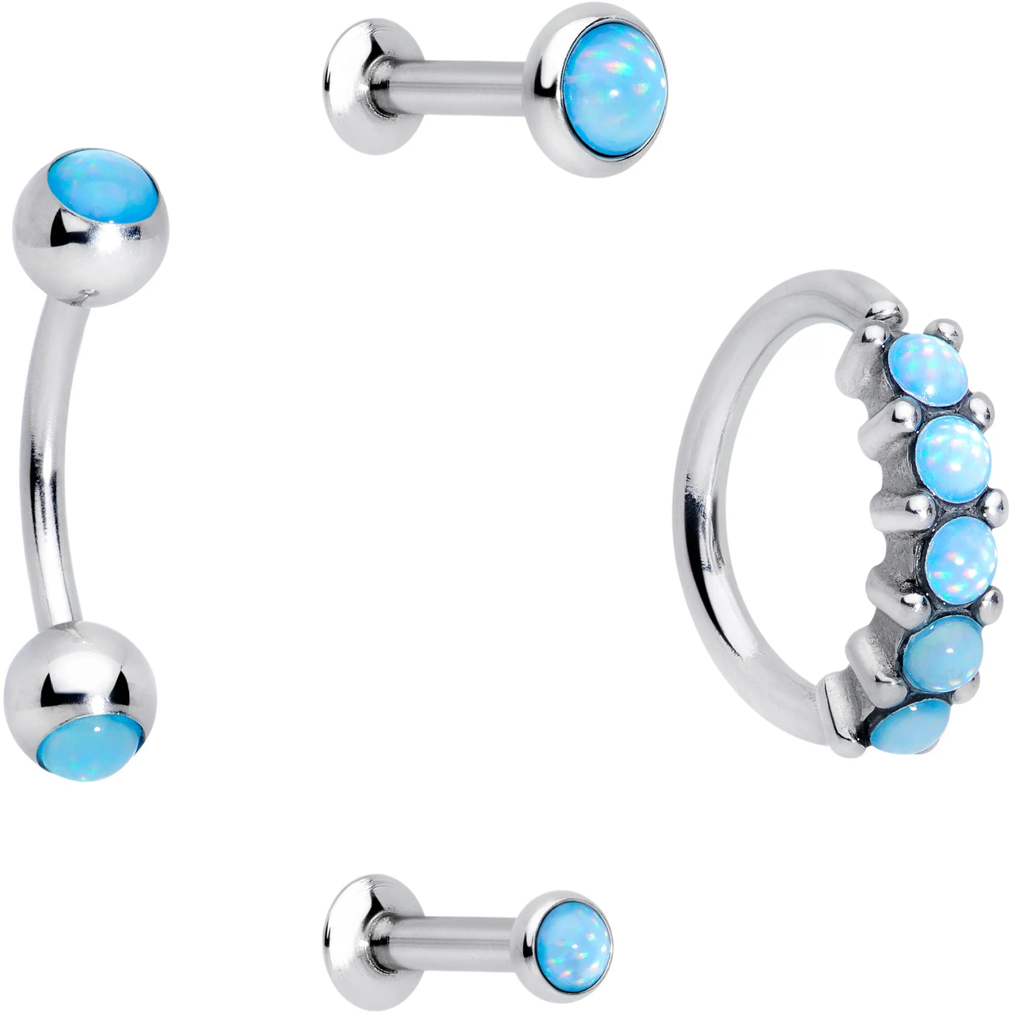 16 Gauge Blue Orb Septum Labret Cartilage Tragus Set of 4