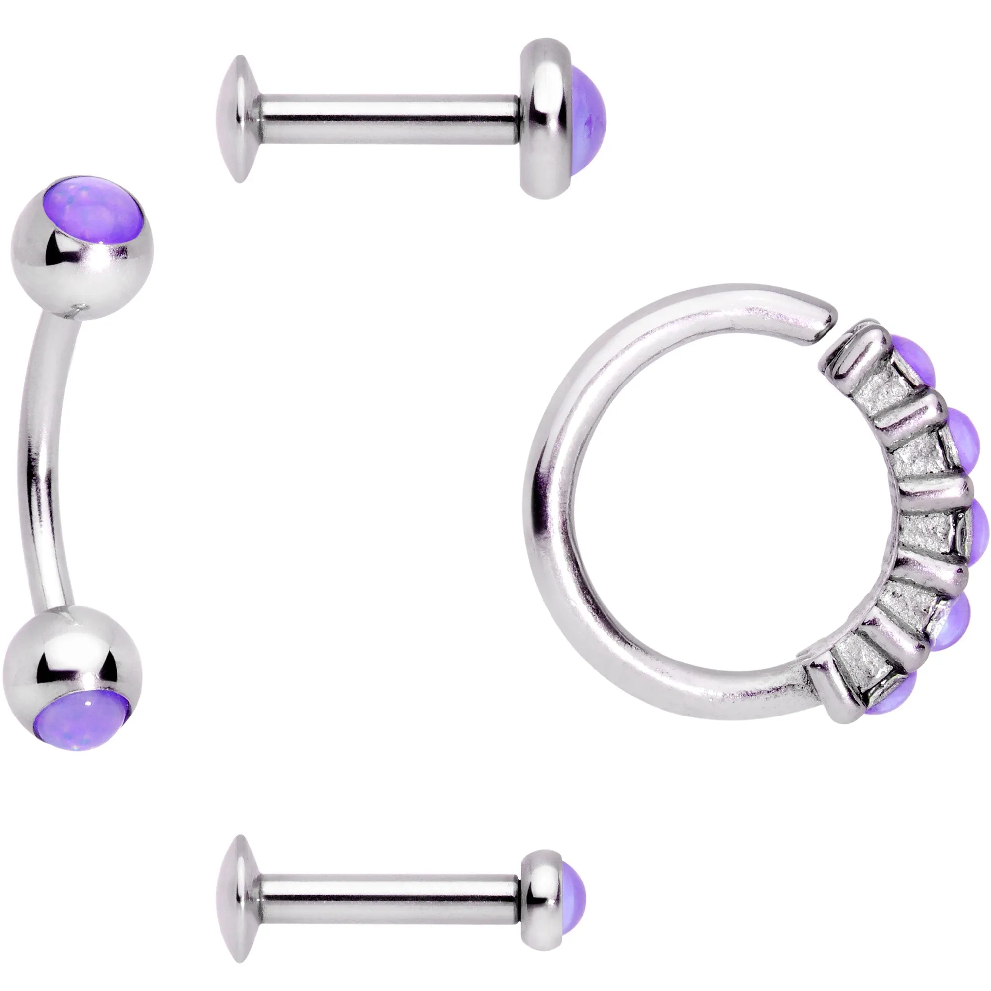 16 Gauge Purple Orb Septum Labret Cartilage Tragus Set of 4