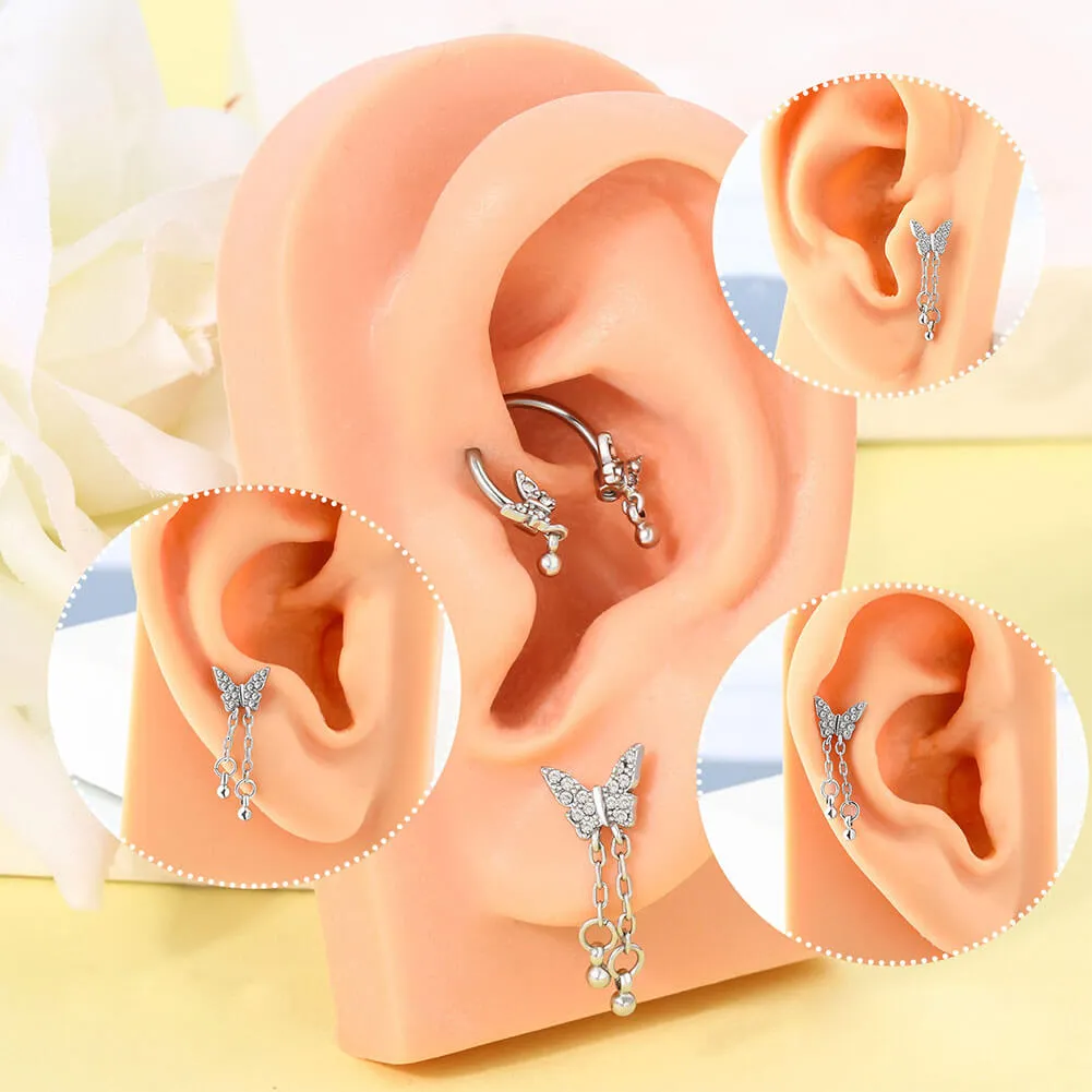 16G Shiny Dangle Butterfly Cartilage Stud