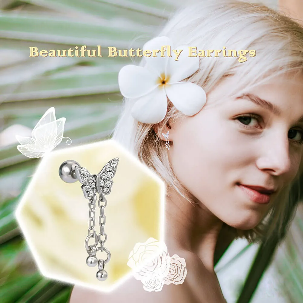 16G Shiny Dangle Butterfly Cartilage Stud