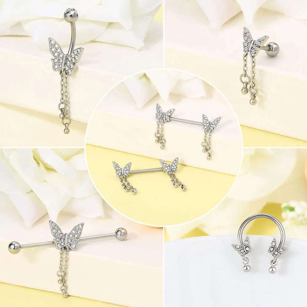 16G Shiny Dangle Butterfly Cartilage Stud