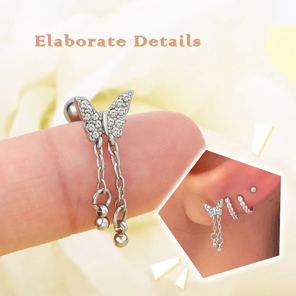 16G Shiny Dangle Butterfly Cartilage Stud