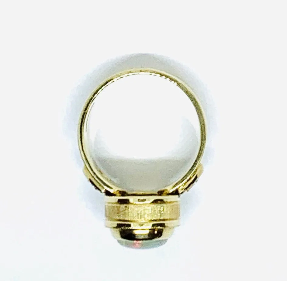 1.88 Carat Lightening Ridge Opal and Diamond Yellow Gold Engraved Dome Band Ring