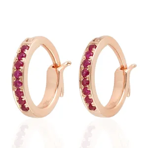 18K Rose Gold Prong Set Ruby Gemstone Minimal Huggie Earrings