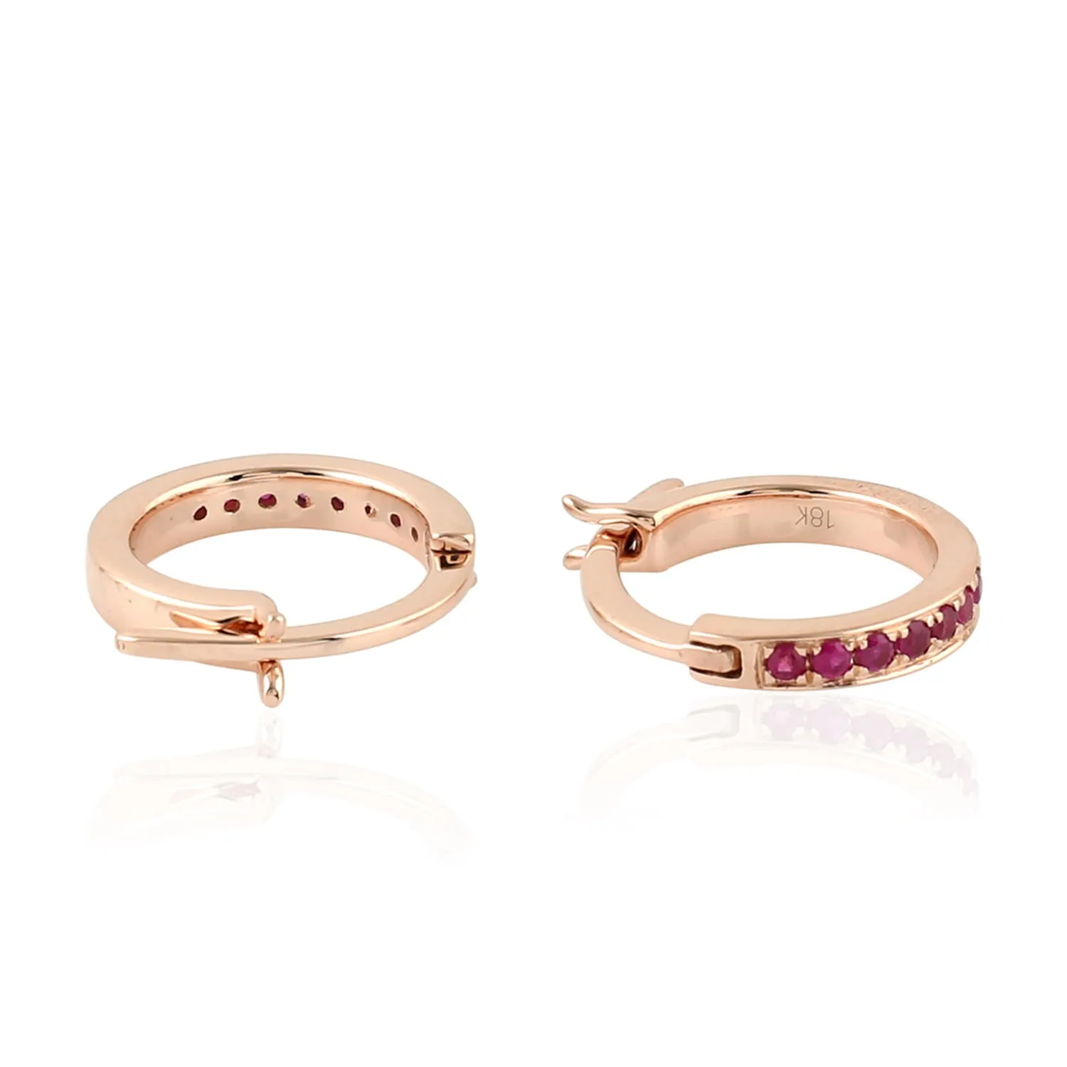 18K Rose Gold Prong Set Ruby Gemstone Minimal Huggie Earrings
