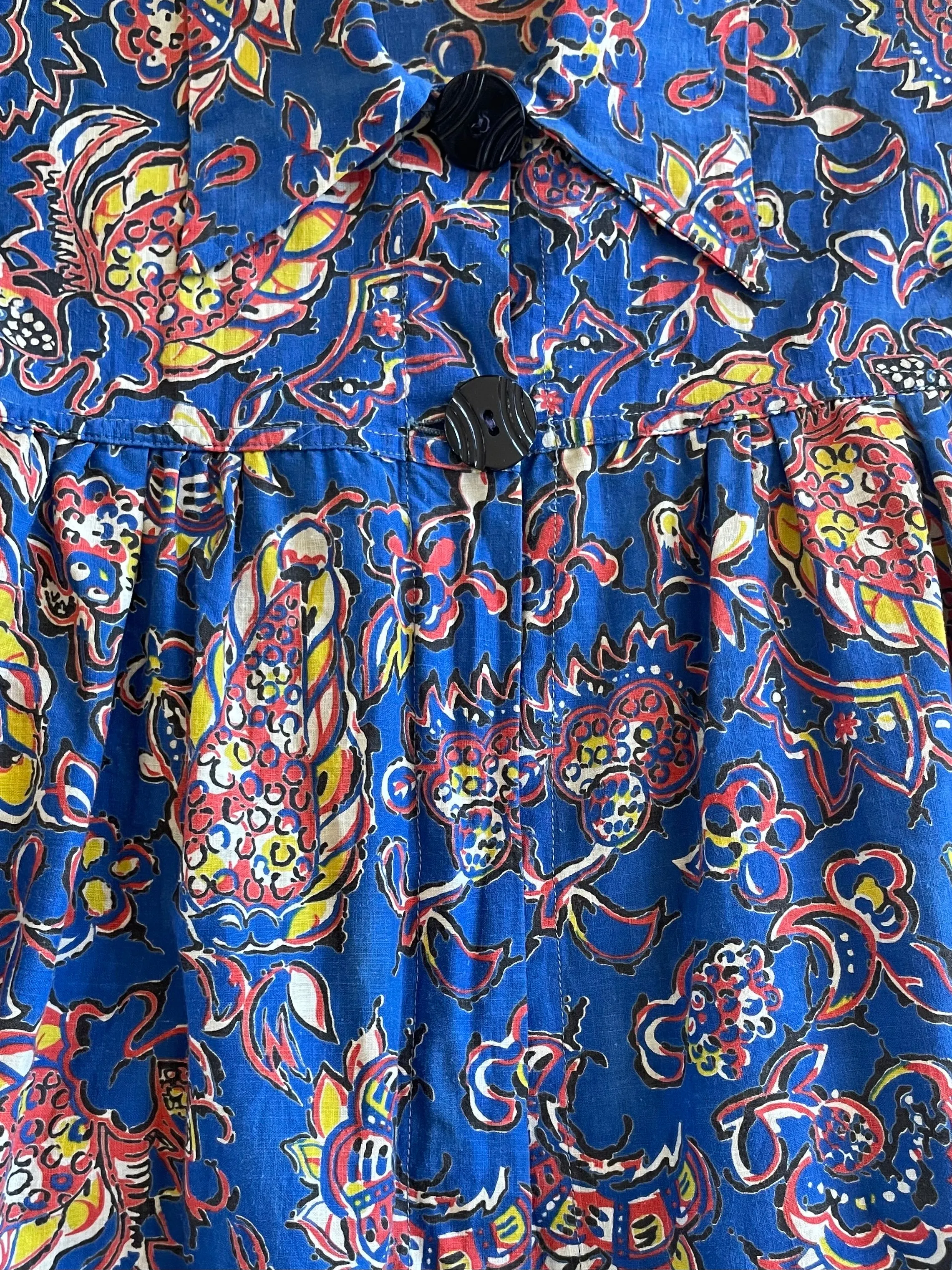 1930s Abstract Floral Print Cotton Artist Smock