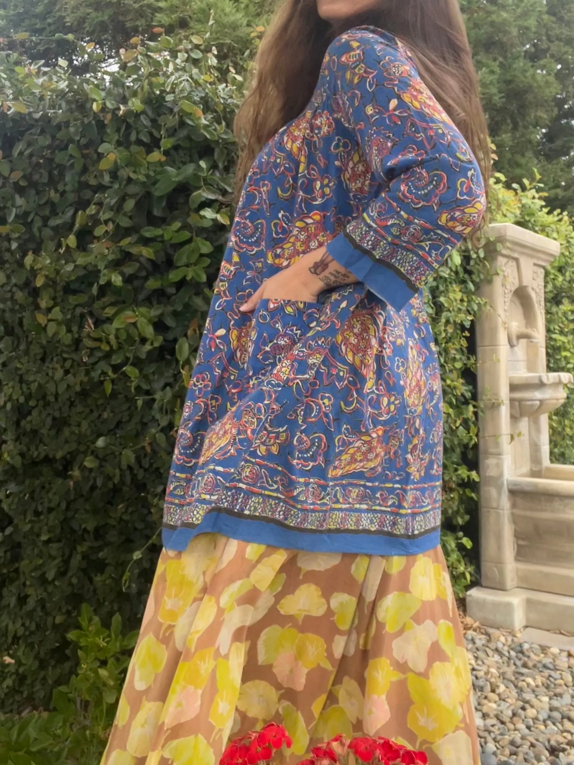 1930s Abstract Floral Print Cotton Artist Smock