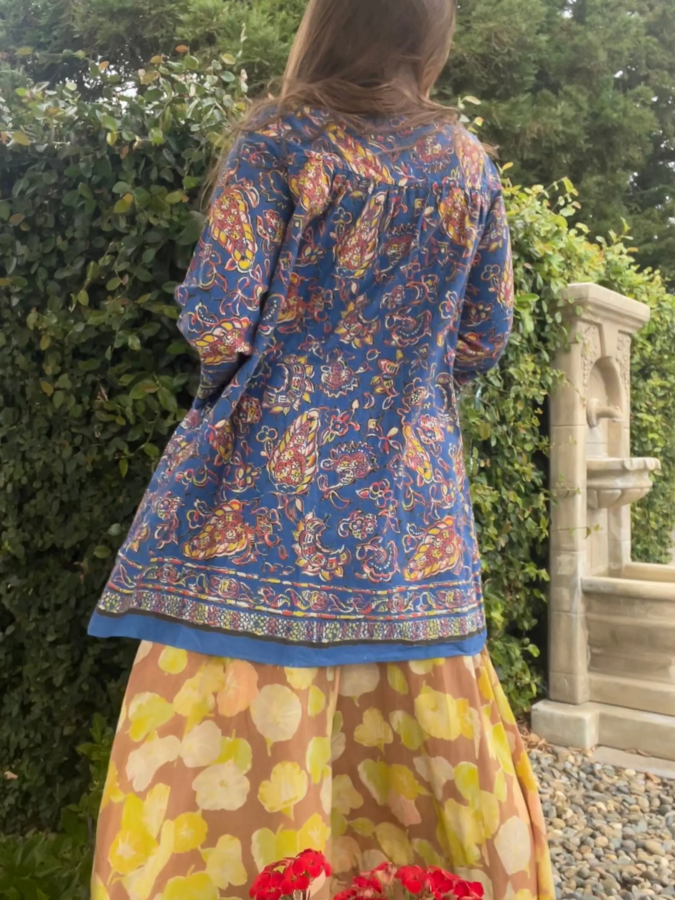 1930s Abstract Floral Print Cotton Artist Smock