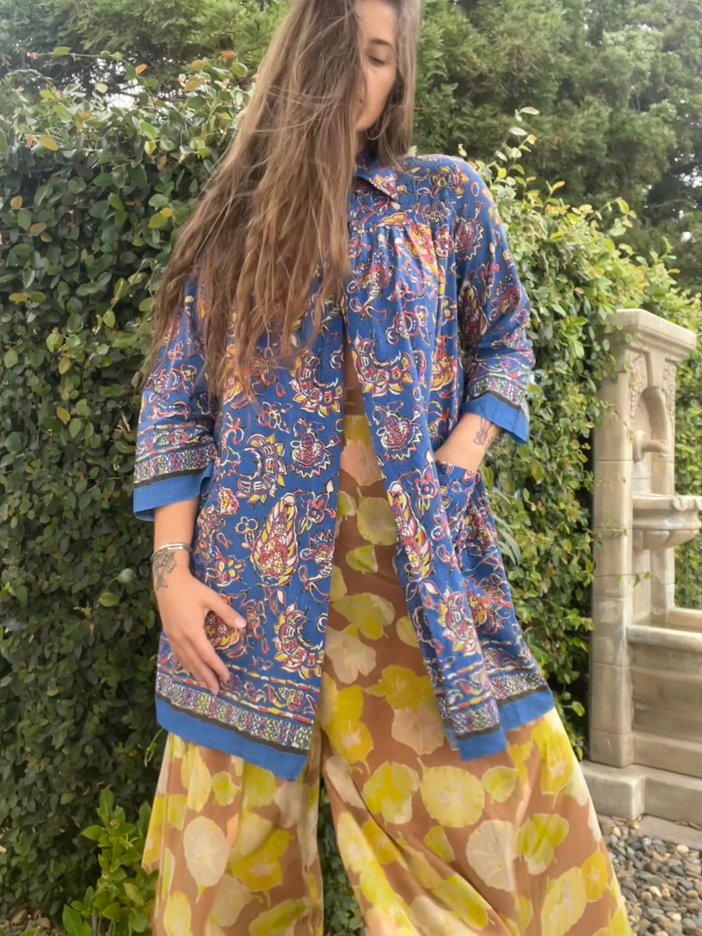 1930s Abstract Floral Print Cotton Artist Smock