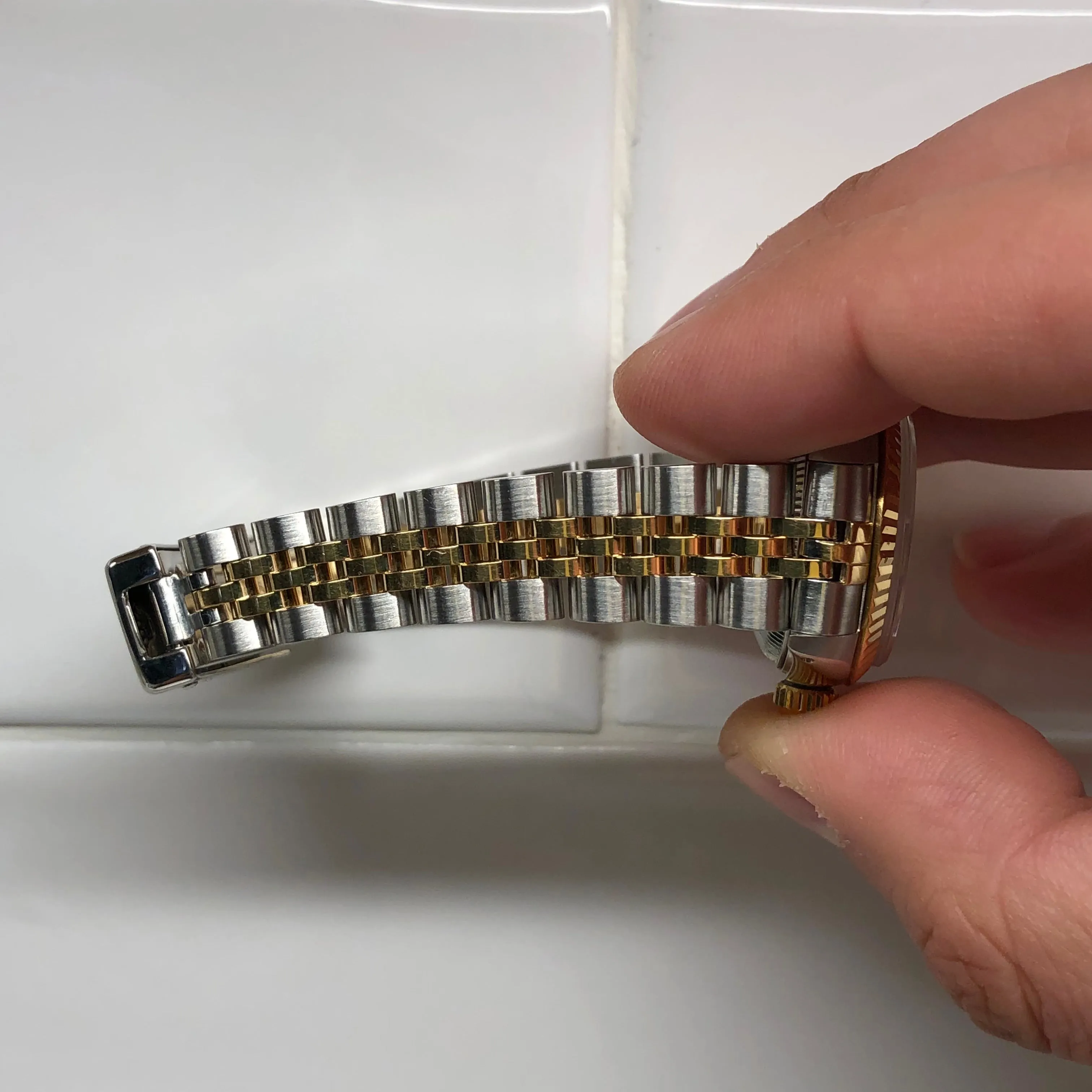 1990 Rolex Datejust 69173 Two Tone Jubilee Champagne Tapestry Dial Ladies Wristwatch Service Papers