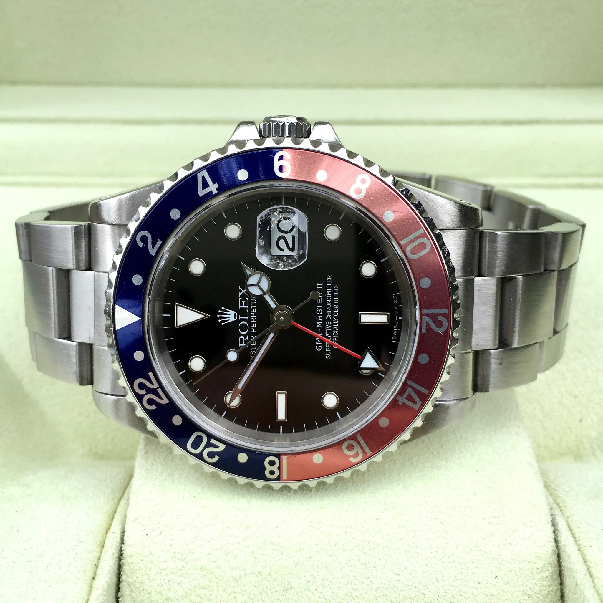 1997 Rolex GMT Master II 16710 Stainless Steel Pepsi "U" Serial Wristwatch Box Papers