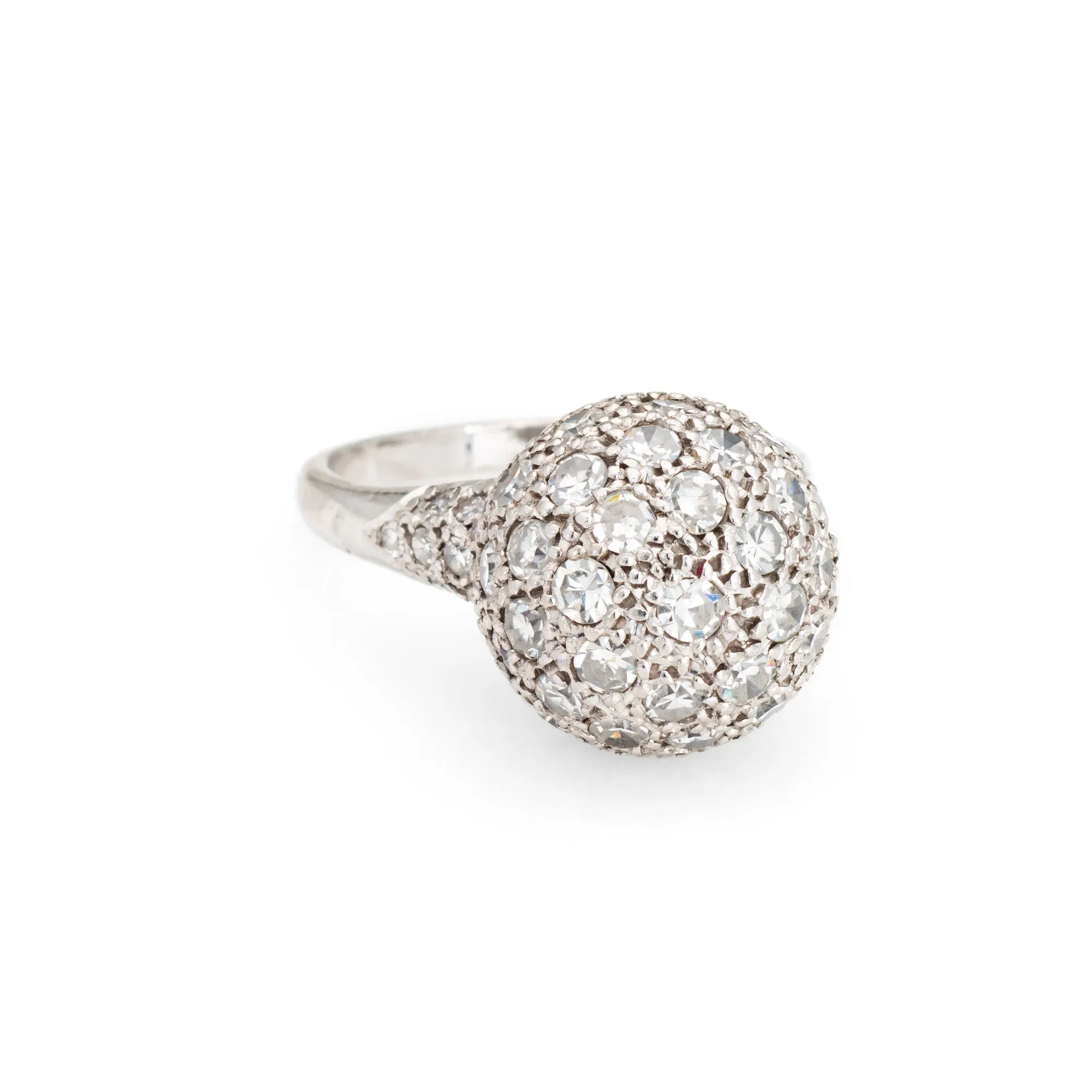 1ct Pave Diamond Orb Ring Vintage Platinum Cocktail Ball Sphere Jewelry Sz 5