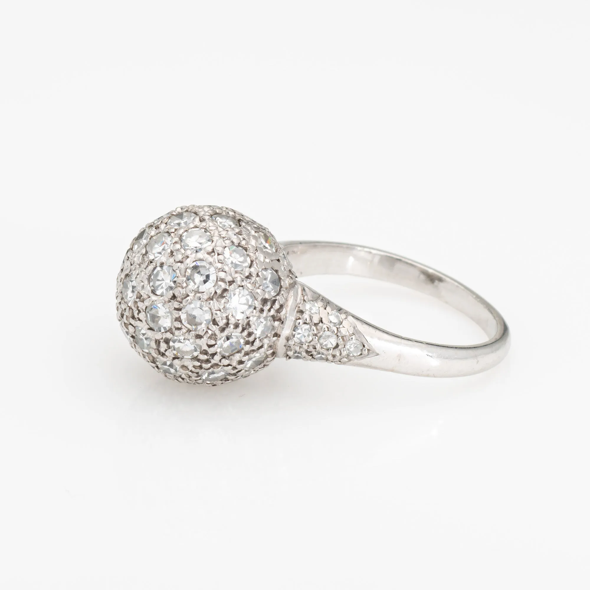 1ct Pave Diamond Orb Ring Vintage Platinum Cocktail Ball Sphere Jewelry Sz 5
