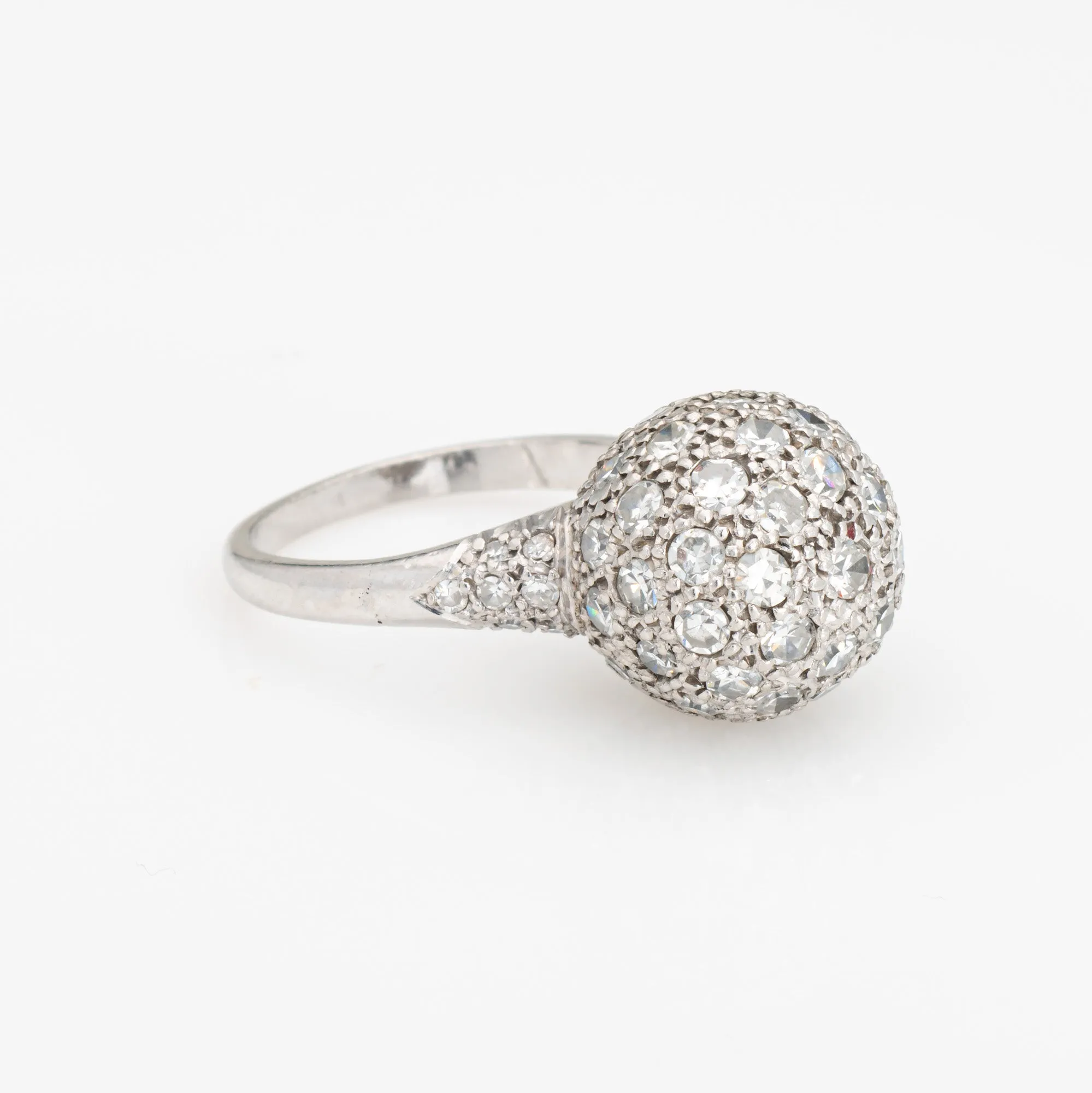 1ct Pave Diamond Orb Ring Vintage Platinum Cocktail Ball Sphere Jewelry Sz 5