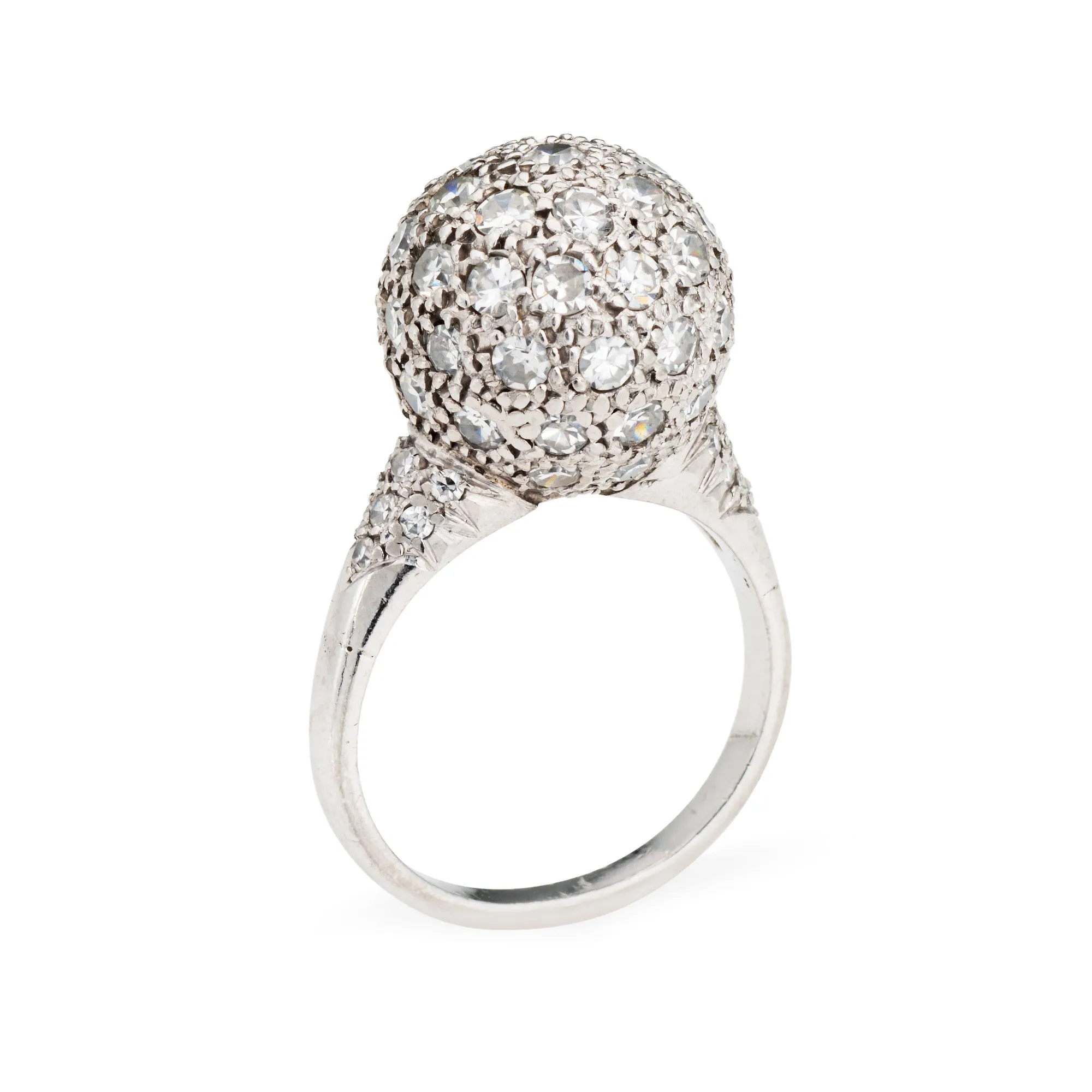 1ct Pave Diamond Orb Ring Vintage Platinum Cocktail Ball Sphere Jewelry Sz 5