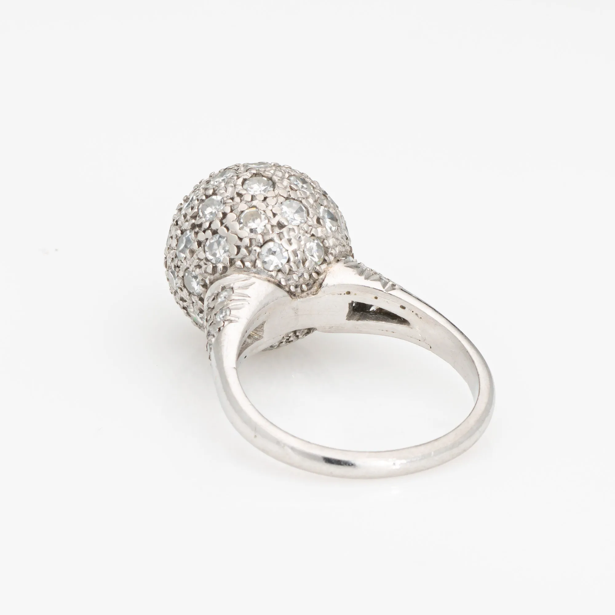 1ct Pave Diamond Orb Ring Vintage Platinum Cocktail Ball Sphere Jewelry Sz 5