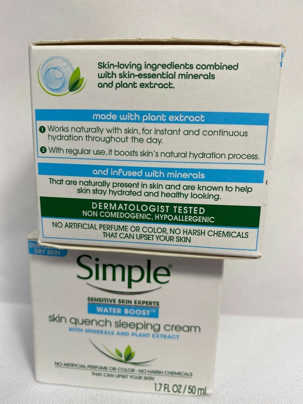 (2) Simple Water Boost Quench Sleeping Creme 1.7oz Each Moisturizer Night Time