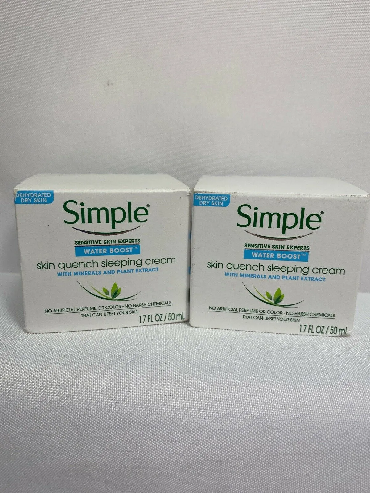 (2) Simple Water Boost Quench Sleeping Creme 1.7oz Each Moisturizer Night Time