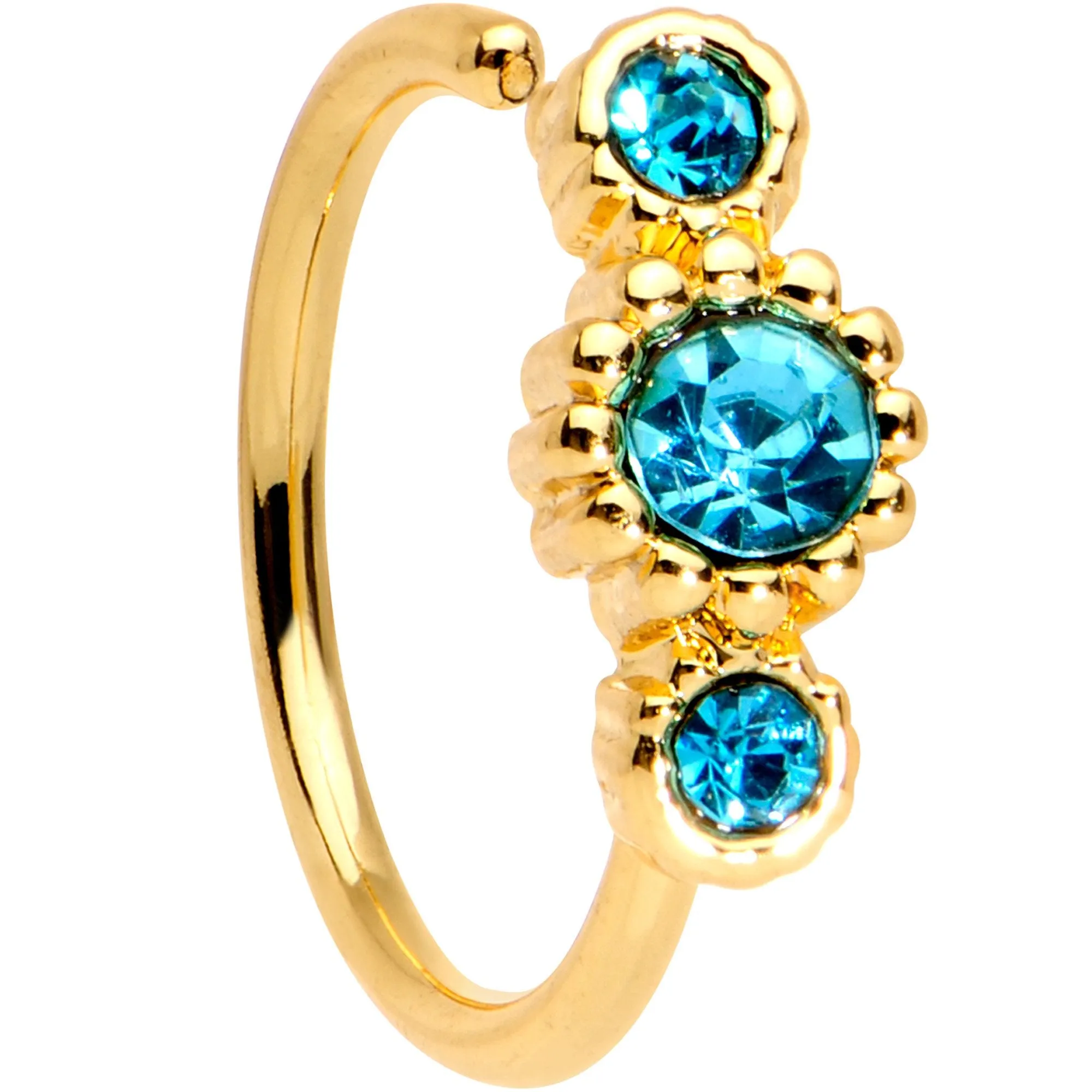 20 Gauge 5/16 Aqua CZ Gold Tone Fashion Fusion Seamless Circular Ring