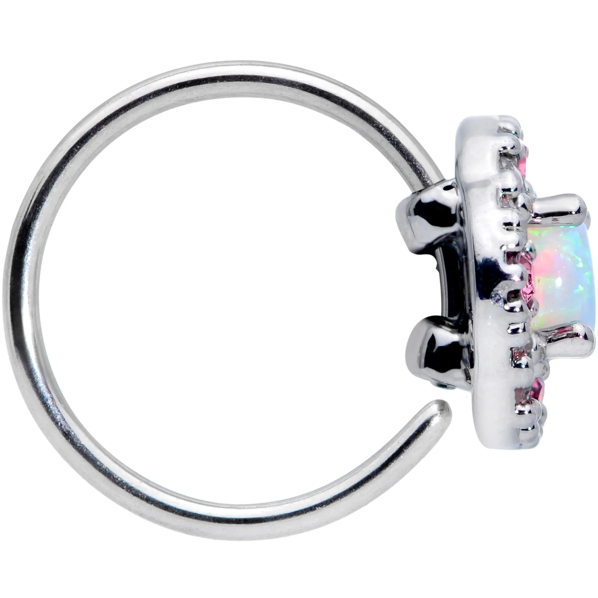 20 Gauge 5/16 White Synthetic Opal Glam Oval Nose Hoop