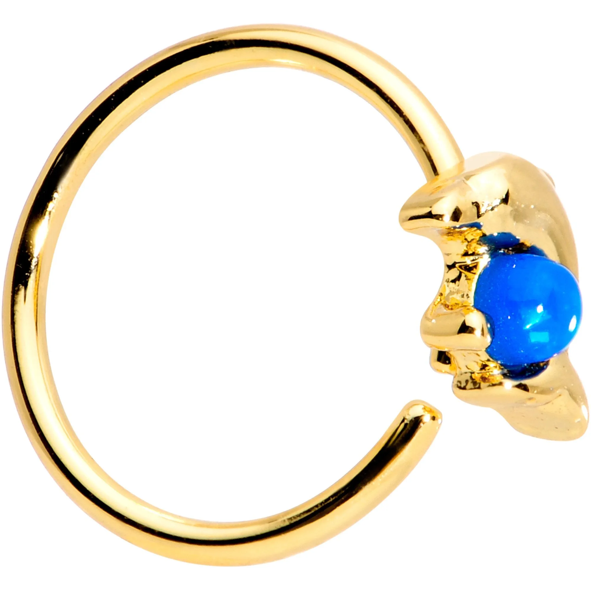 20 Gauge Blue Gem Gold Tone Anodized Dolphin Seamless Circular Ring