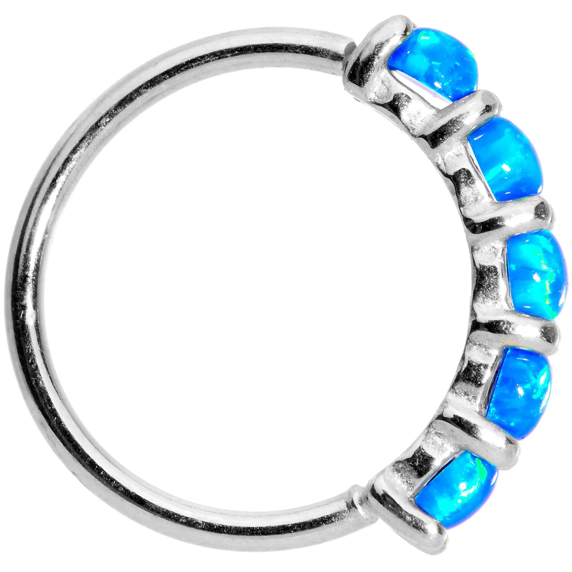 20 Gauge Blue Synthetic Opal 14kt White Gold Seamless Circular Ring