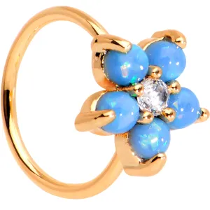 20 Gauge Clear CZ Aqua Faux Opal Rose Gold Tone Flower Circular Ring