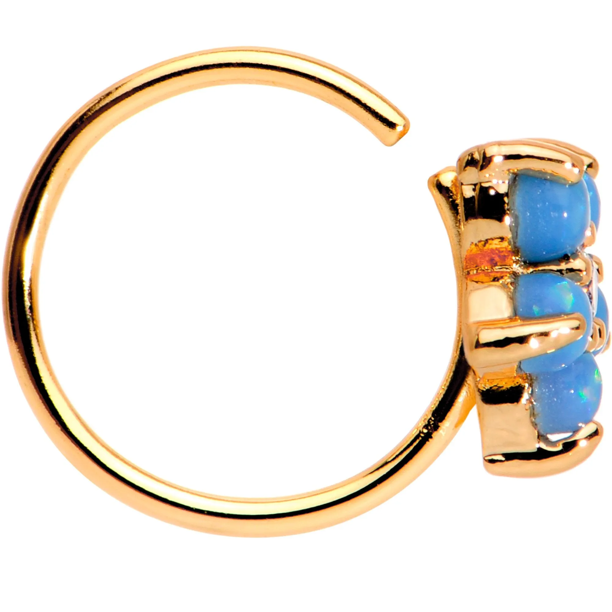 20 Gauge Clear CZ Aqua Faux Opal Rose Gold Tone Flower Circular Ring
