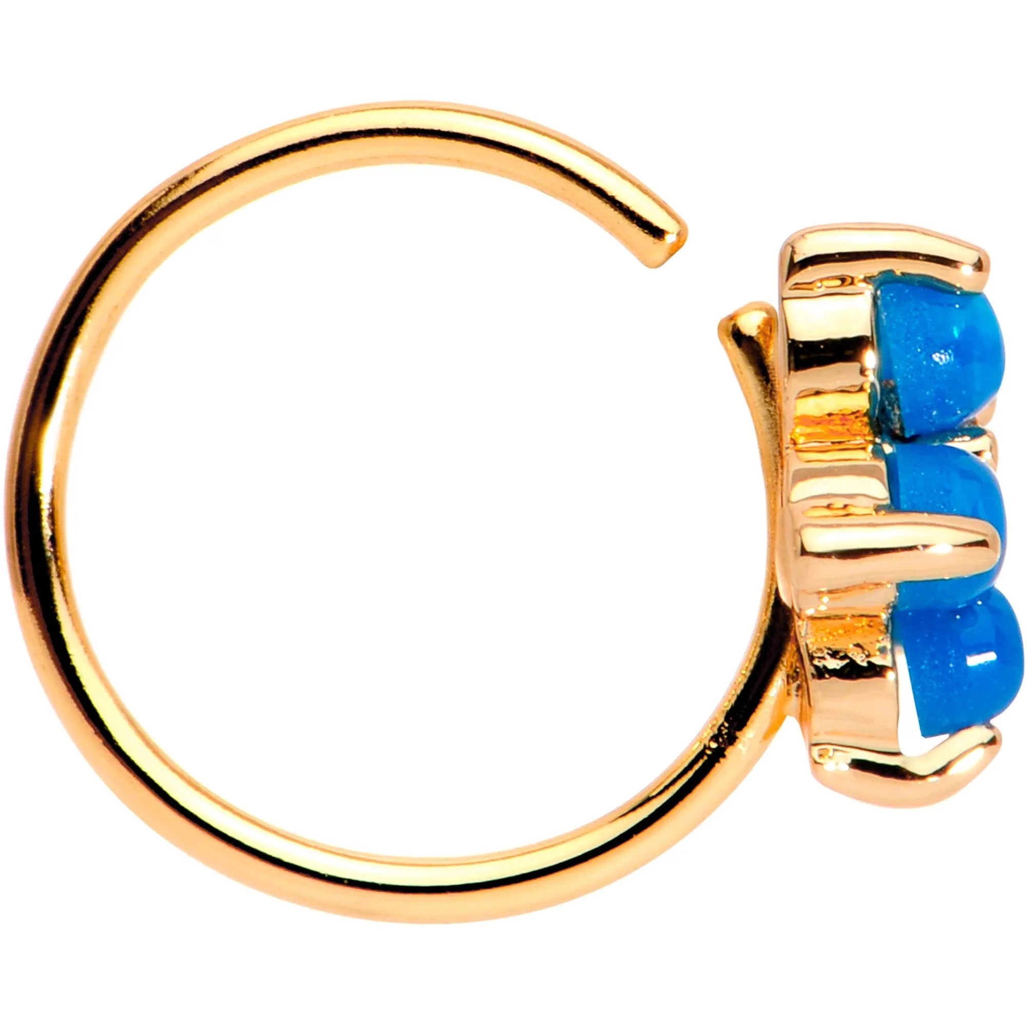 20 Gauge Clear CZ Blue Faux Opal Rose Gold Tone Flower Circular Ring