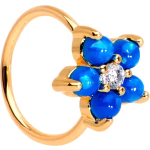 20 Gauge Clear CZ Blue Faux Opal Rose Gold Tone Flower Circular Ring