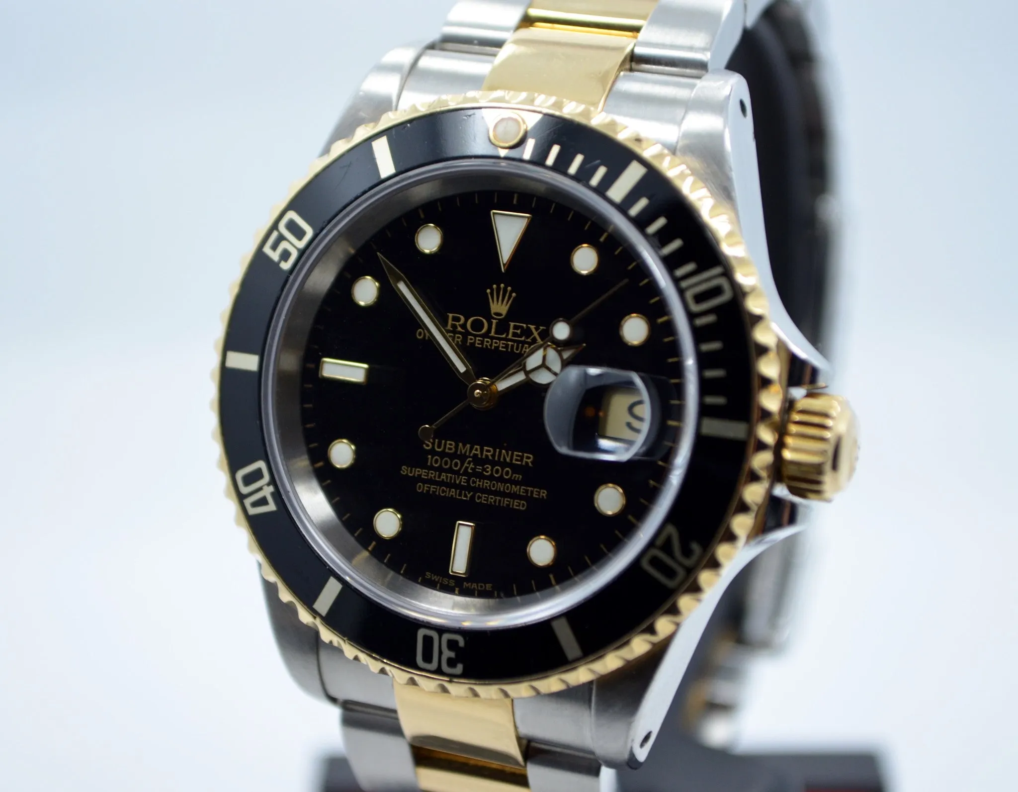 2001 Rolex Submariner 16613 Black Steel Gold Two Tone "K" Serial Wristwatch