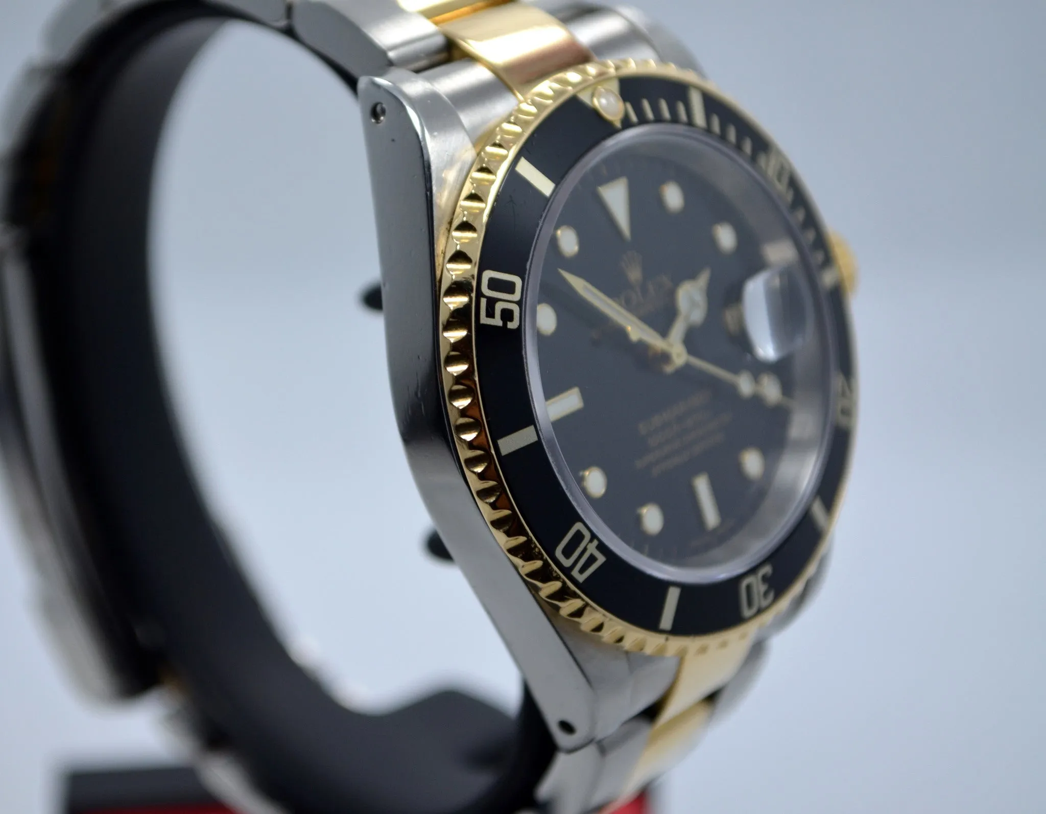 2001 Rolex Submariner 16613 Black Steel Gold Two Tone "K" Serial Wristwatch