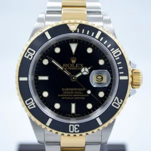 2001 Rolex Submariner 16613 Black Steel Gold Two Tone "K" Serial Wristwatch