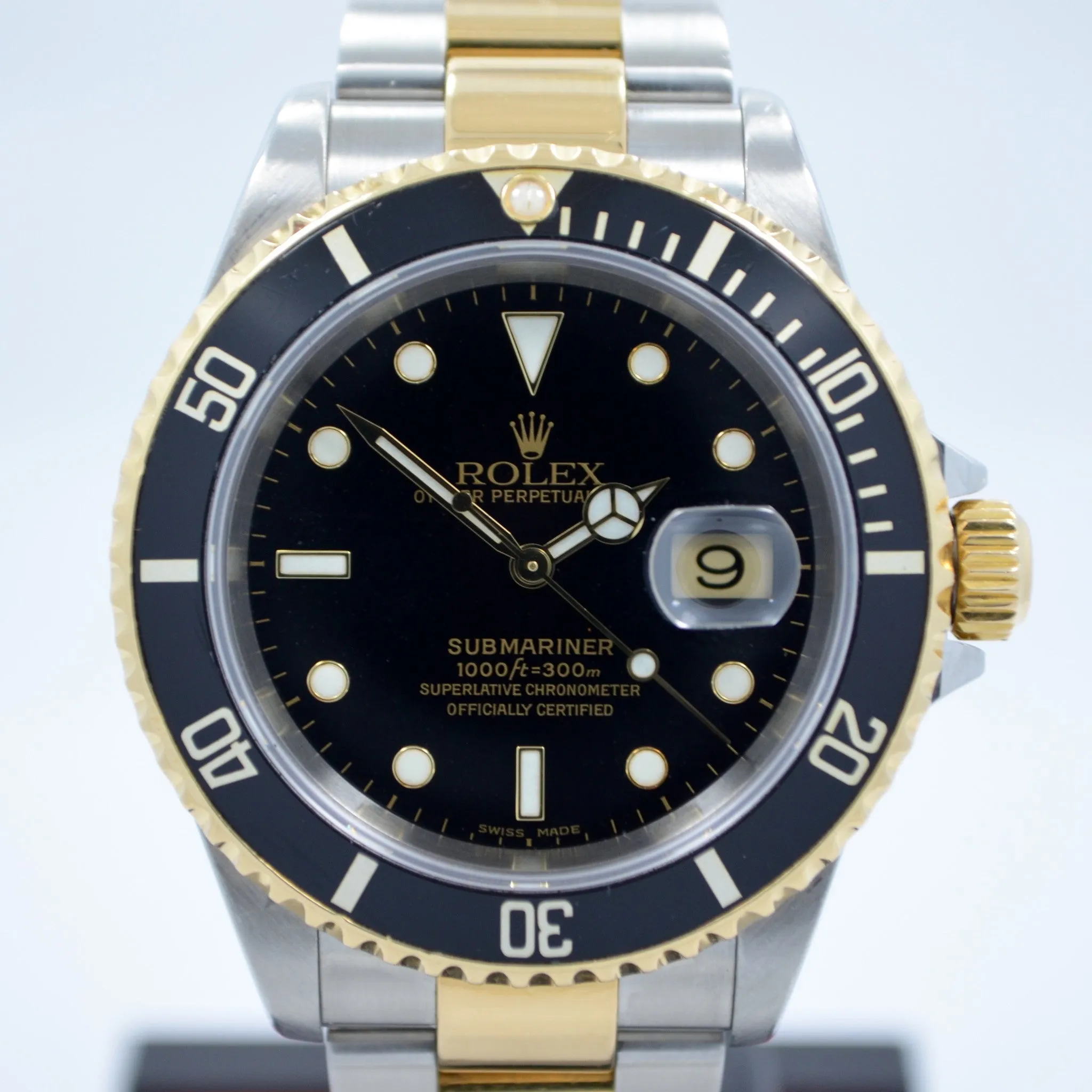 2001 Rolex Submariner 16613 Black Steel Gold Two Tone "K" Serial Wristwatch