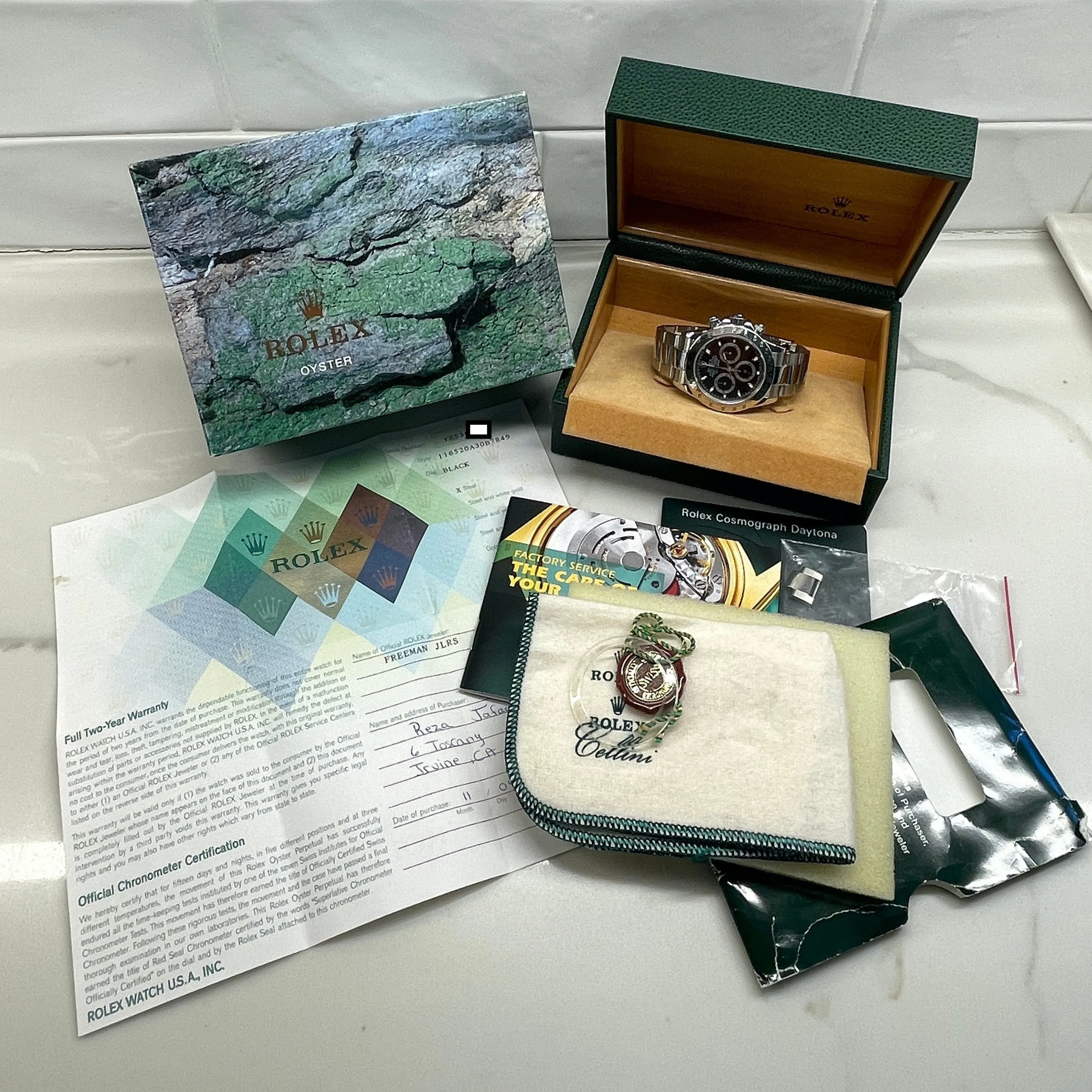 2002 Rolex Daytona Cosmograph 116520 Black Steel Oyster Chronograph Box Papers