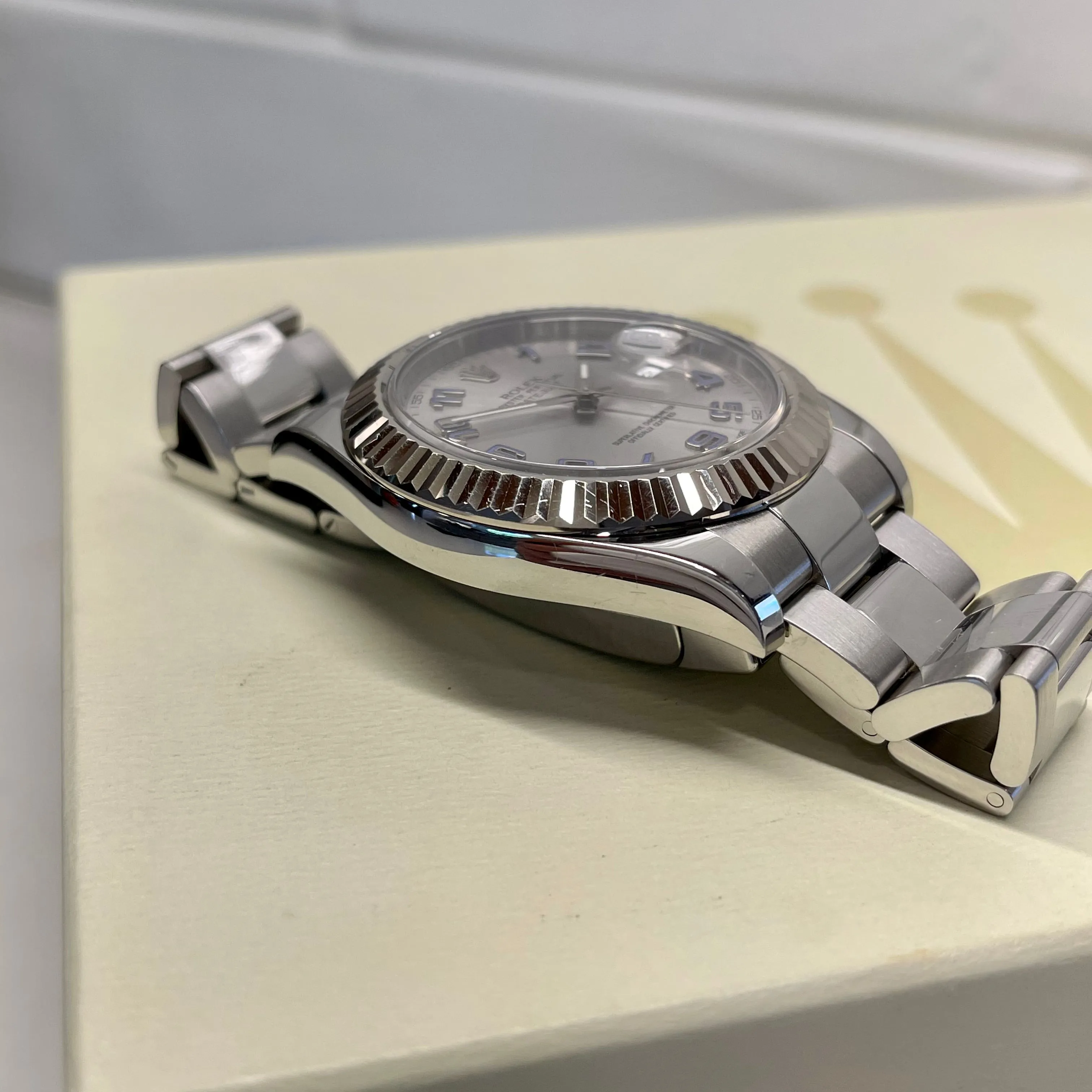 2014 Rolex Datejust II 116334 Rhodium Arabic Fluted 18K Steel Oyster 41mm Wristwatch Box Papers