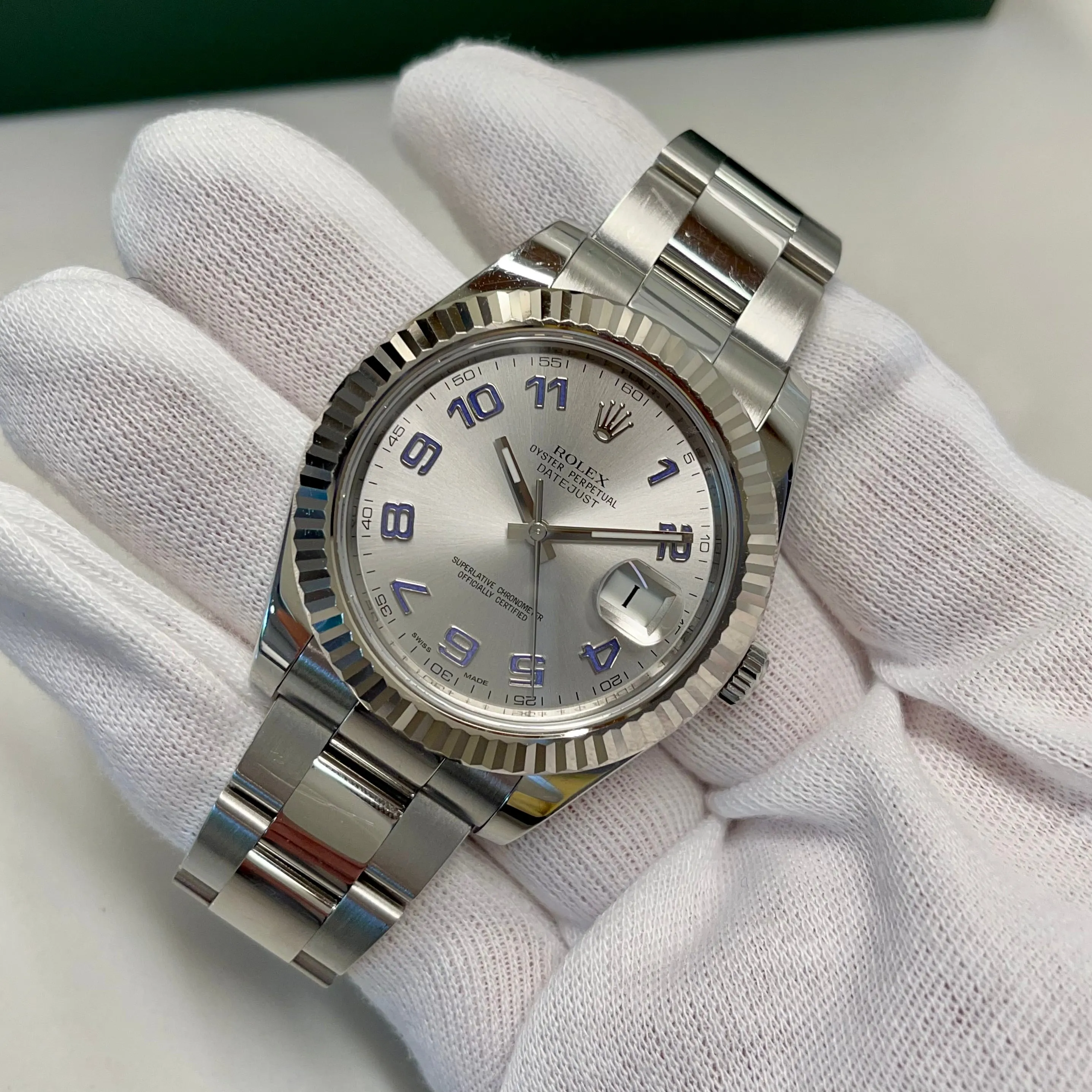2014 Rolex Datejust II 116334 Rhodium Arabic Fluted 18K Steel Oyster 41mm Wristwatch Box Papers