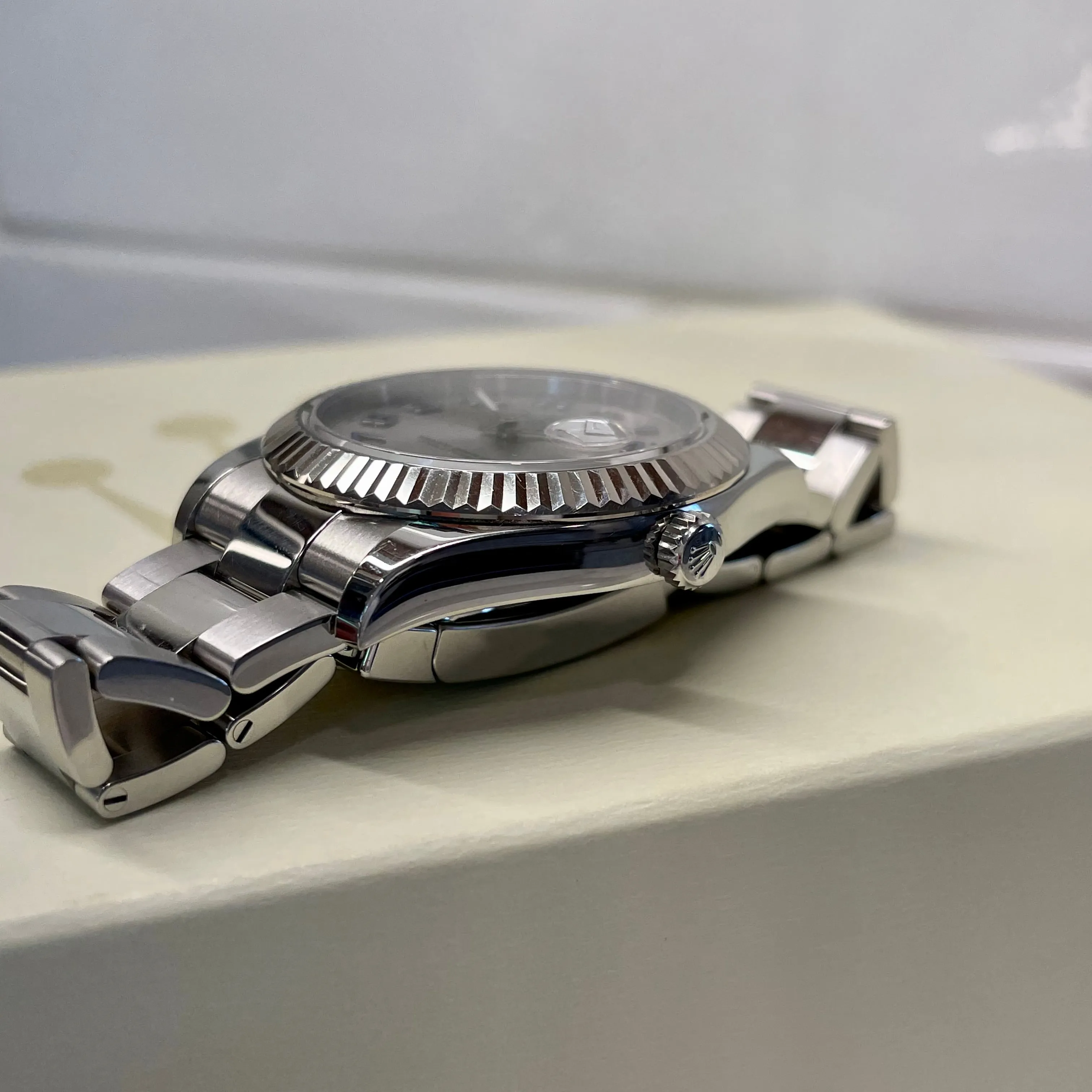 2014 Rolex Datejust II 116334 Rhodium Arabic Fluted 18K Steel Oyster 41mm Wristwatch Box Papers
