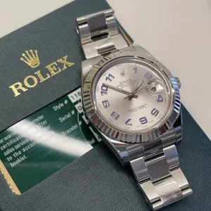 2014 Rolex Datejust II 116334 Rhodium Arabic Fluted 18K Steel Oyster 41mm Wristwatch Box Papers