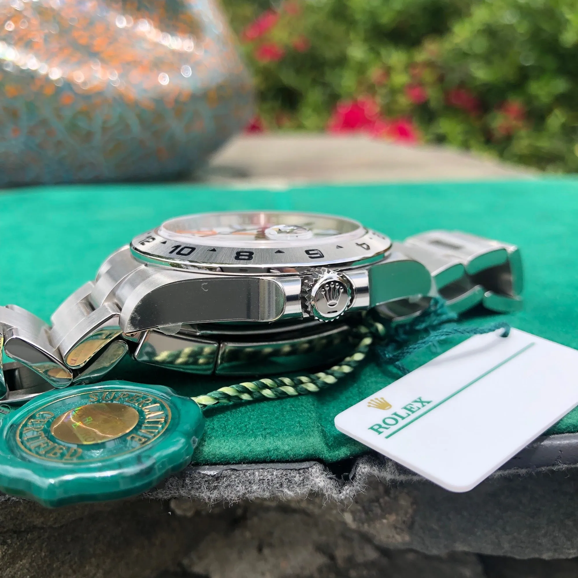 2018 Rolex Explorer II 216570 White Steel GMT Oyster Perpetual Wristwatch Box Papers Unworn