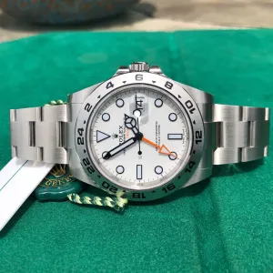 2018 Rolex Explorer II 216570 White Steel GMT Oyster Perpetual Wristwatch Box Papers Unworn