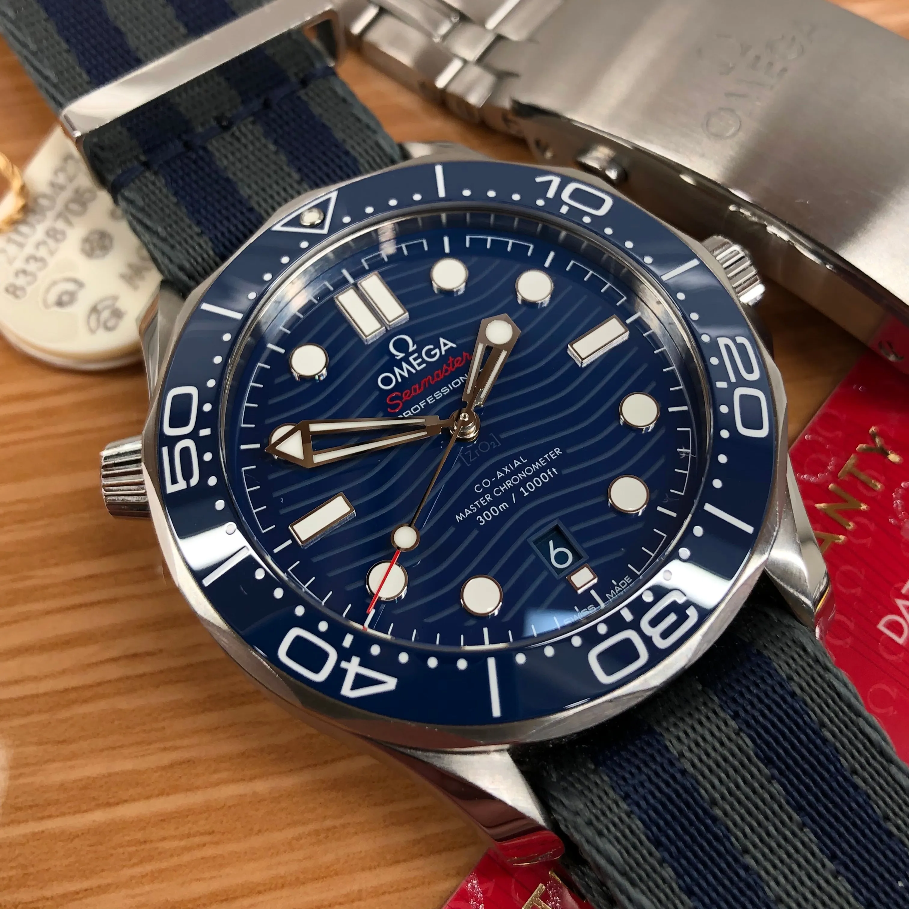 2022 OMEGA Seamaster 300M Co-Axial Master Chronometer 210.30.42.20.03.001 Blue Dial Wristwatch with Box and Papers