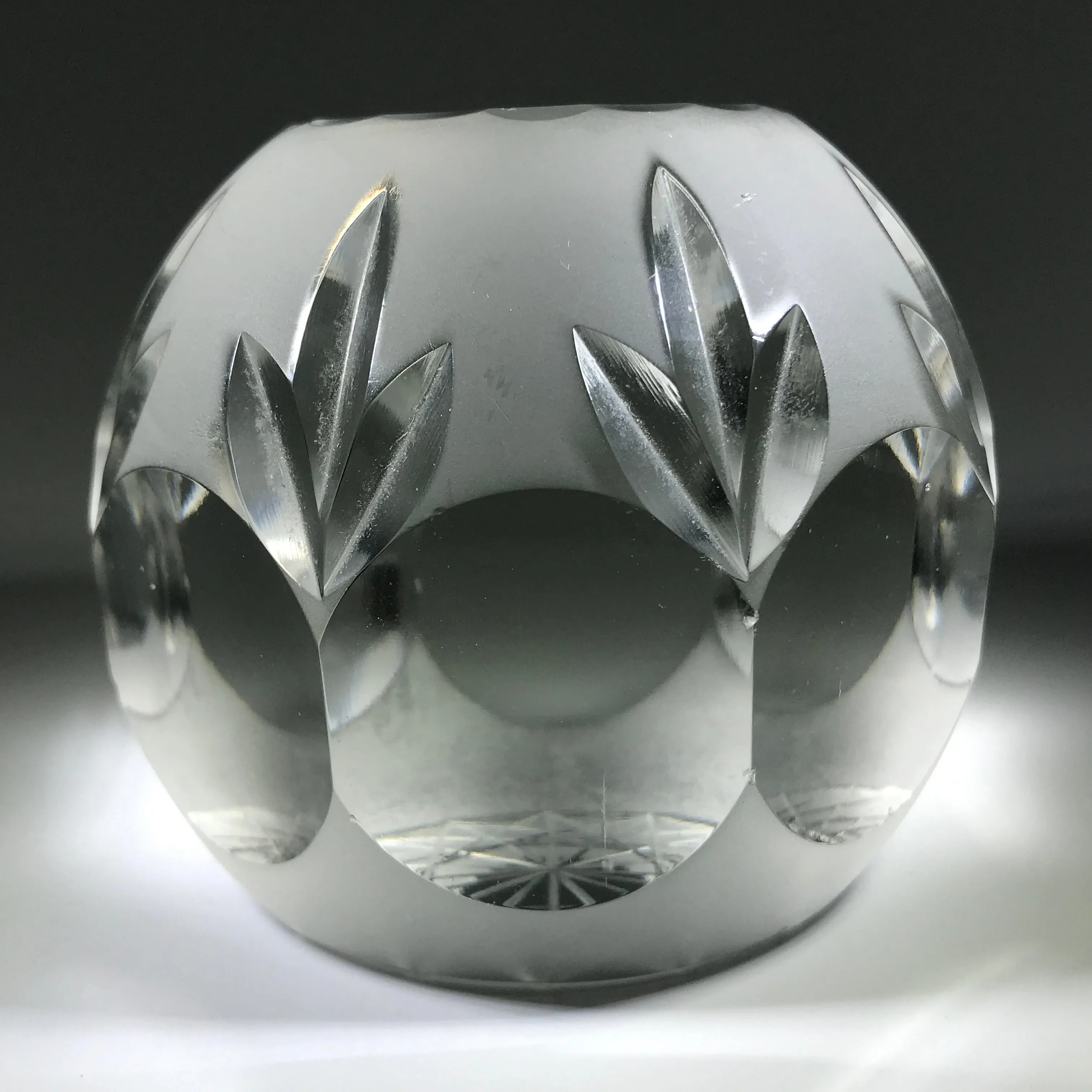 20th Century Val St Lambert Art Glass Paperweight Fancy Faceted Frosted Surface