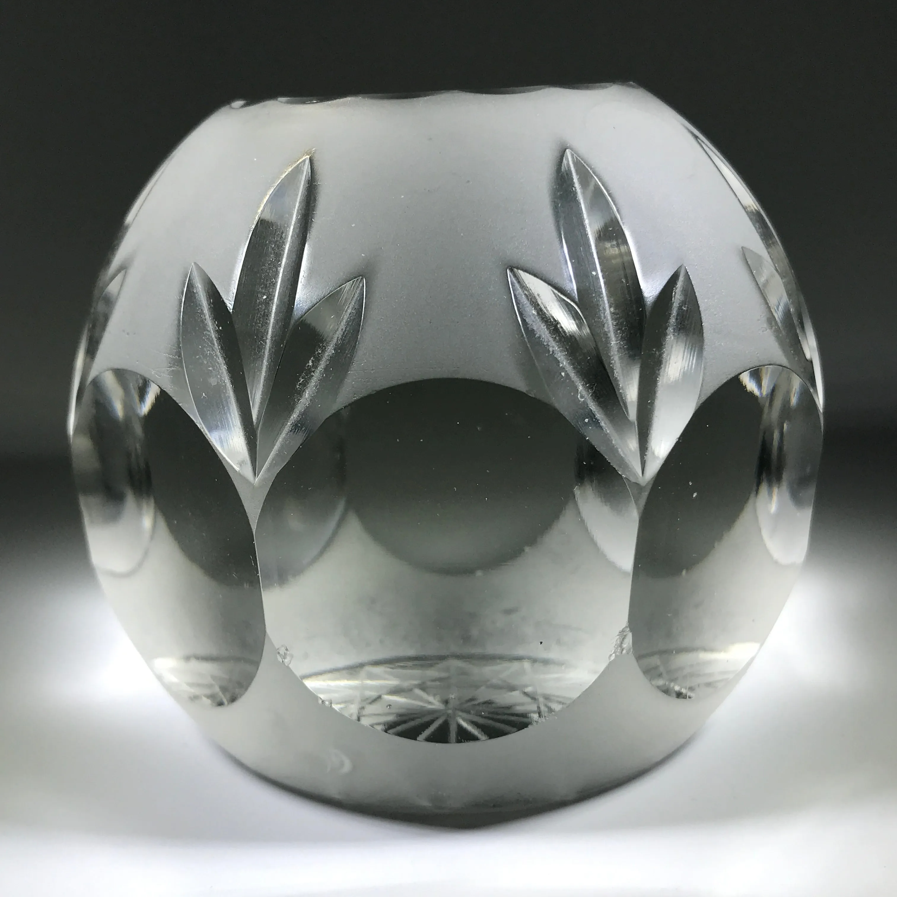 20th Century Val St Lambert Art Glass Paperweight Fancy Faceted Frosted Surface