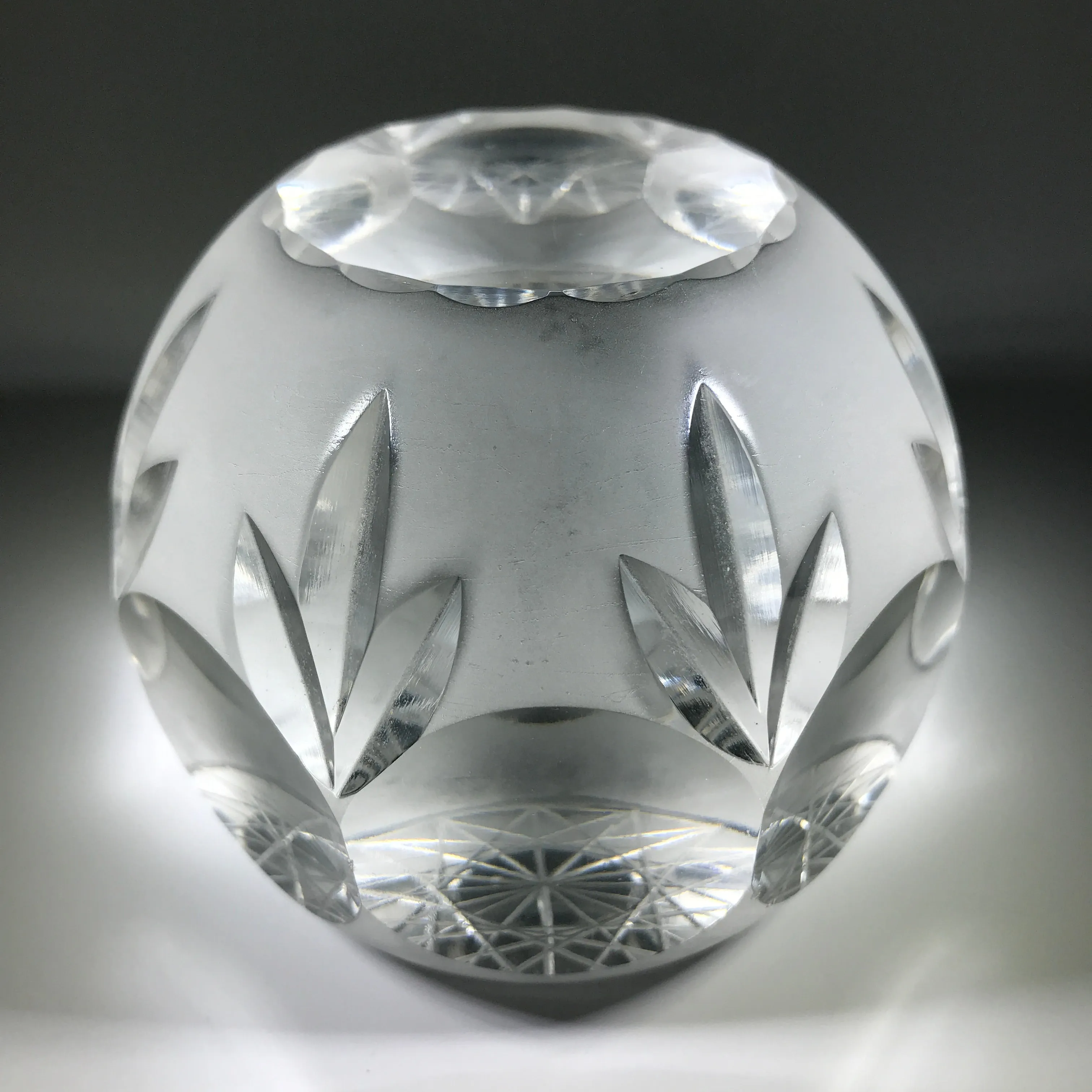 20th Century Val St Lambert Art Glass Paperweight Fancy Faceted Frosted Surface