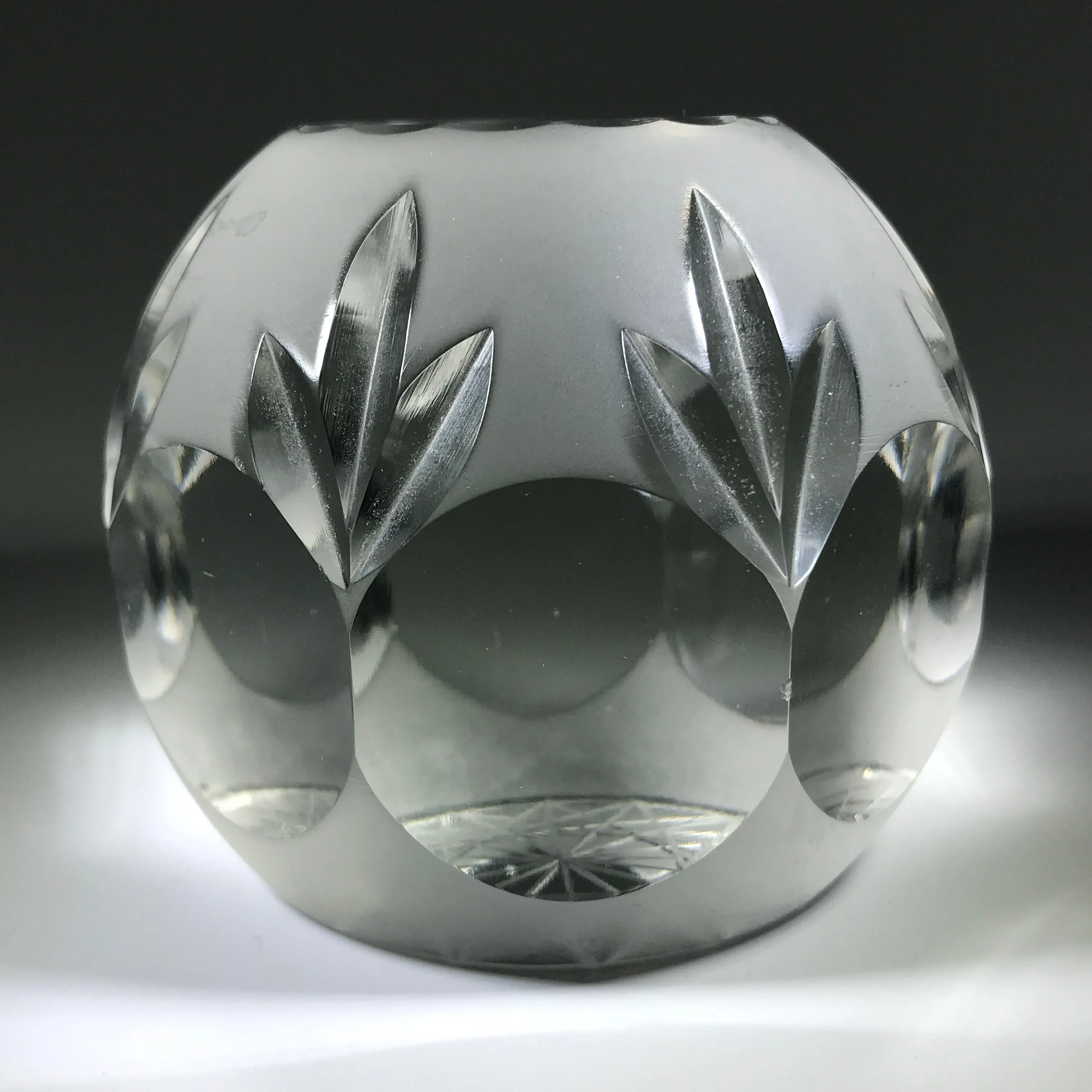 20th Century Val St Lambert Art Glass Paperweight Fancy Faceted Frosted Surface