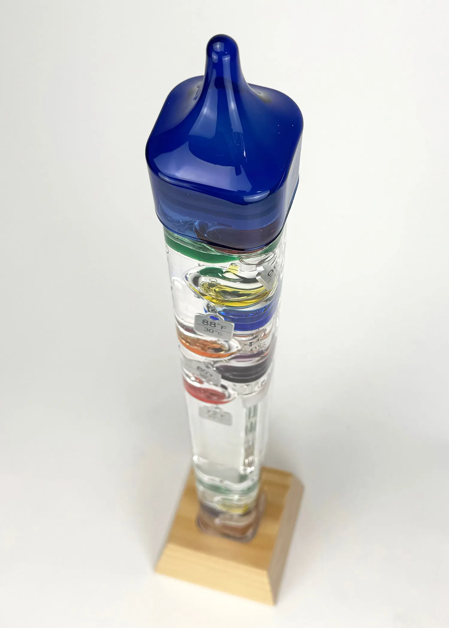 25" Tall Square Tube Galileo Thermometer With Wooden Base - 2025 UPDATE