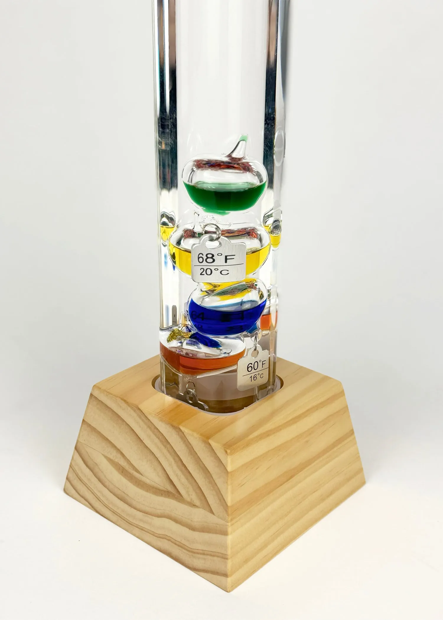 25" Tall Square Tube Galileo Thermometer With Wooden Base - 2025 UPDATE
