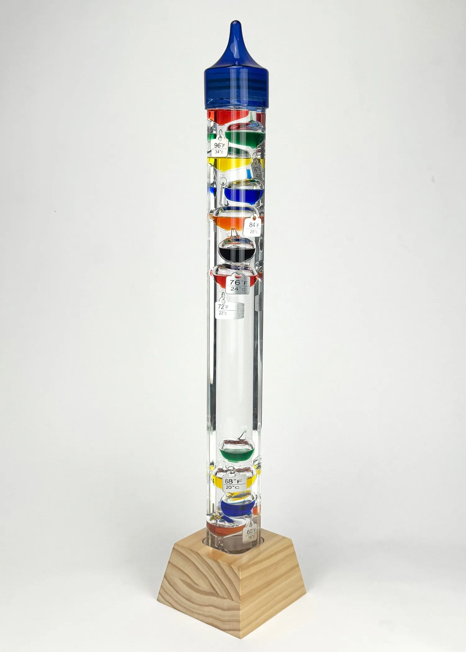 25" Tall Square Tube Galileo Thermometer With Wooden Base - 2025 UPDATE